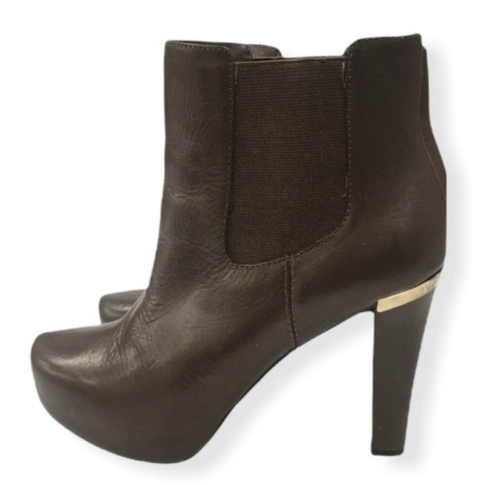 Me Too Brown Leather Platform Heeled Ankle Booties Women Size 8 Lazara